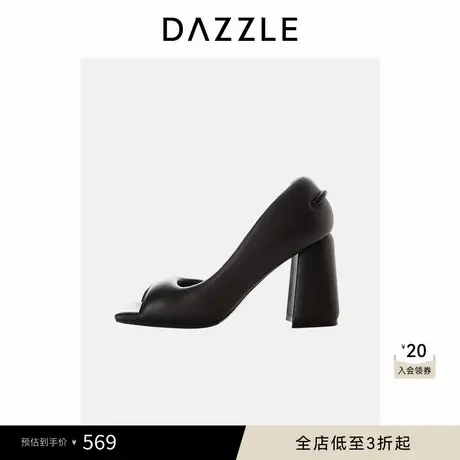 DAZZLE 地素奥莱鞋子夏季黑色羊皮真皮鱼嘴高跟鞋商品大图