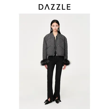 DAZZLE地素奥莱23春季新款棒球领菱格绗缝毛袖装饰短款棉服外套图片