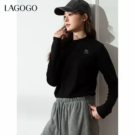 抗菌抗皱LAGOGO亲肤修身打底衫女拉谷谷2025年冬季新款半高领上衣商品大图