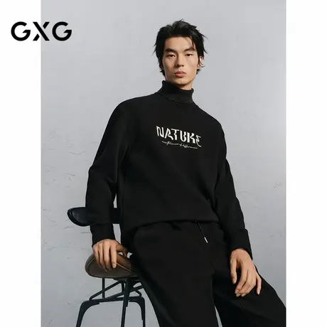GXG男装 黑色精致绣花通勤圆领卫衣 24冬品G24X314032图片