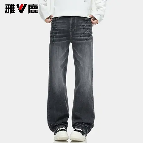 雅鹿2026春新款港风潮牌微喇叭磨白阔腿牛仔裤男青年显高显瘦长裤图片