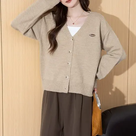 唐狮秋冬气质简约V领开衫女针织外套春秋高级感温柔毛衣女潮tu图片