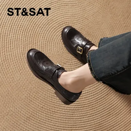 星期六棕色羊皮乐福鞋女款2026新款春季真皮平底单鞋英伦风小皮鞋商品大图