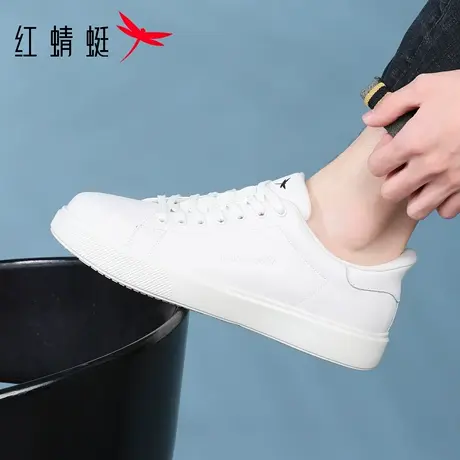 红蜻蜓闪穿男鞋春季新款白色鞋子休闲鞋运动小白鞋男板鞋平底真皮商品大图