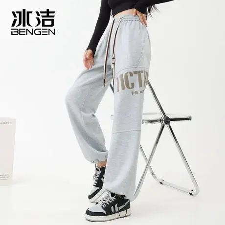 冰洁灰色字母印花休闲裤女2023新款美式高街潮宽松直筒阔腿MYY商品大图