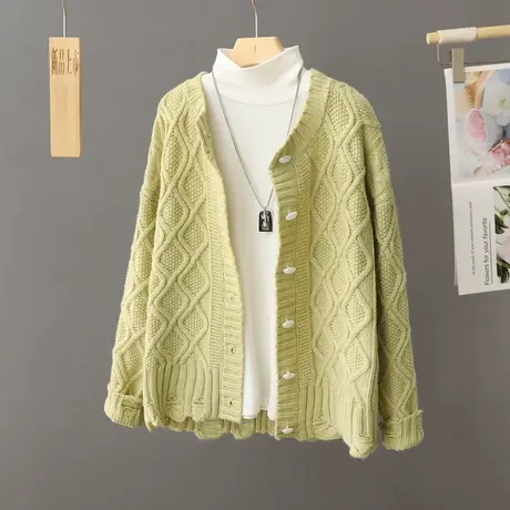 小个子穿搭短款毛衣外套女秋冬2023新款宽松圆领针织开衫长袖上衣图片