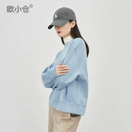 【直播间专享】奶fufu浅蓝色圆领卫衣女软糯糯oversize宽松套头衫图片