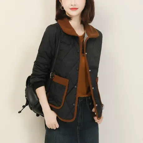 新品8.5折】撞色POLO领棉衣棉服女冬季短款夹棉外套轻薄图片