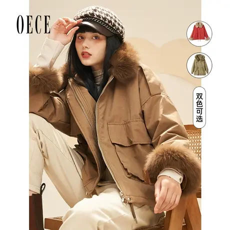【买1送1】Oece气质派克服秋冬新款复古毛领加厚小个子短款外套图片