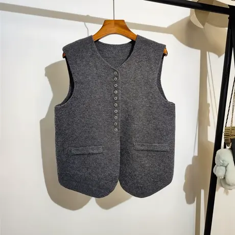 小香风针织马甲开衫女秋冬新款宽松圆领叠穿无袖坎肩毛衣背心外穿图片