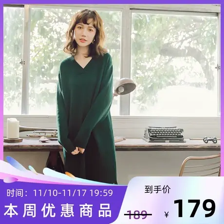 桔熊秋冬季毛衣女下摆开叉宽松温暖加厚针织衫连衣裙子大码FA1763商品大图