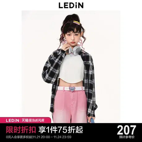 乐町休闲格纹衬衫2023秋季新款女可爱休闲C1CAD1402商品大图