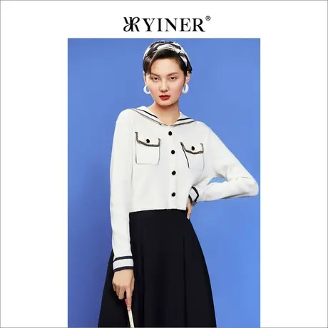 YINER音儿女装秋季海军领针织衫长袖短款套头毛衣商品大图
