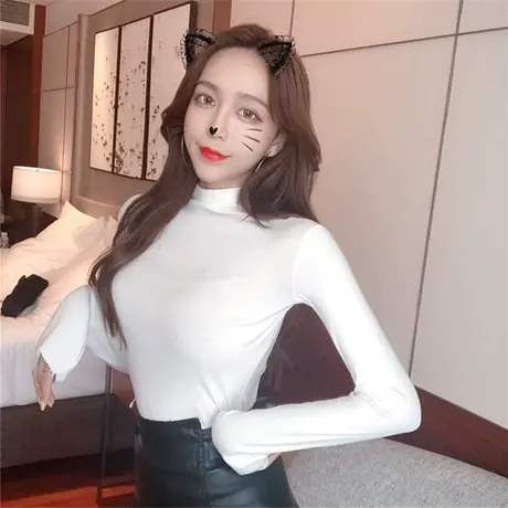 春秋内搭半高领加绒保暖打底衫秋冬季女装上衣服百搭白色长袖t恤图片