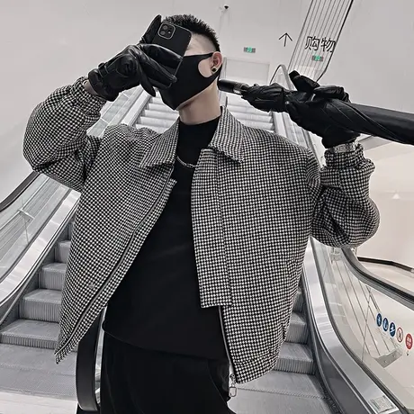 格子外套男春季设计感小众百搭高街衣服ins机车秋冬韩版潮流夹克商品大图