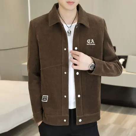 秋季潮流百搭男士外套新款高端休闲夹克春秋上衣翻领成熟稳重男装图片