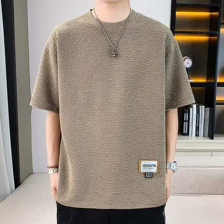 冰丝短袖男夏季潮流宽松圆领t恤男生2025新款休闲百搭体恤上衣服图片