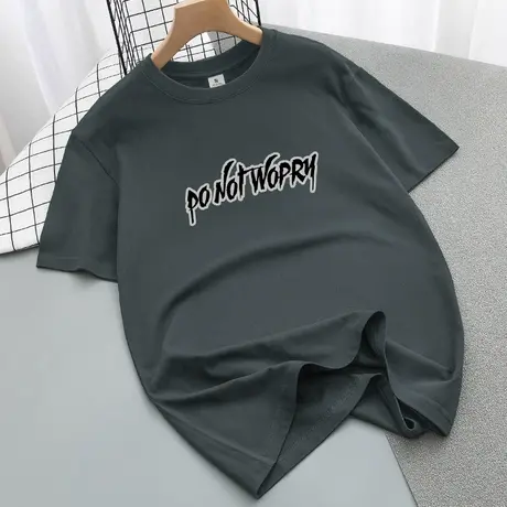 美式重磅t恤男士短袖纯棉圆领上衣服夏季宽松全棉半袖印花体恤衫商品大图