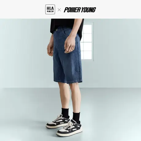 HLA/海澜之家POWER YOUNG牛仔中裤2023春夏新款直筒五分短裤子男图片
