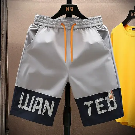 短裤男士2025新款夏季冰丝印花拼色潮牌潮流沙滩篮球裤运动五分裤商品大图