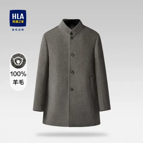 HLA/海澜之家纯羊毛大衣加厚单排扣鹅绒内胆水貂毛领保暖外套男商品大图