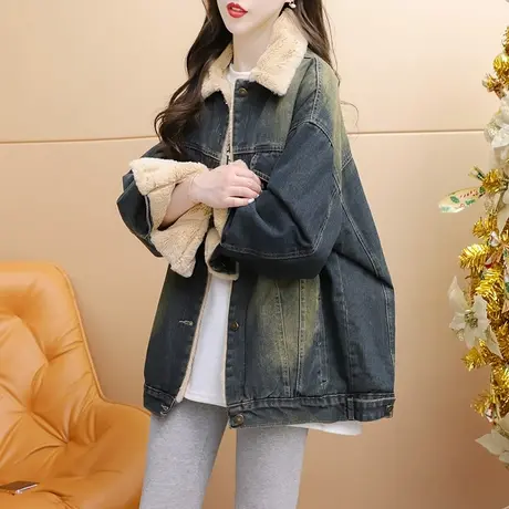 加绒加厚牛仔外套女2024新款春季爆款洋气宽松休闲百搭慵懒风上衣图片