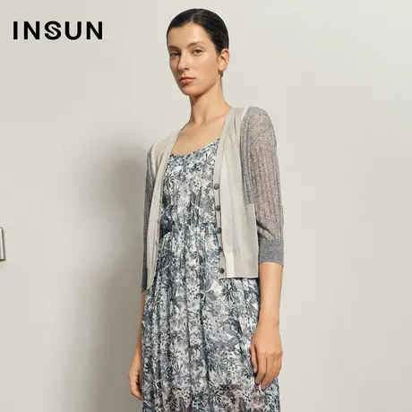 INSUN恩裳夏季七分袖开衫毛针织衫图片