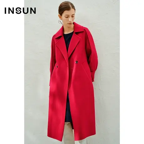 INSUN恩裳线上专选春季玫红色廓形毛呢大衣商品大图