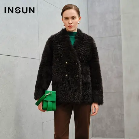 INSUN恩裳线上专选冬季复古皮毛一体皮草外套图片