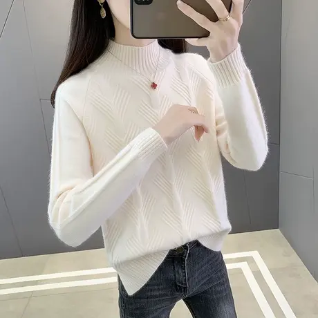 毛衣女2023新款爆款时尚洋气半高领宽松设计感小众慵懒风盐系上衣商品大图