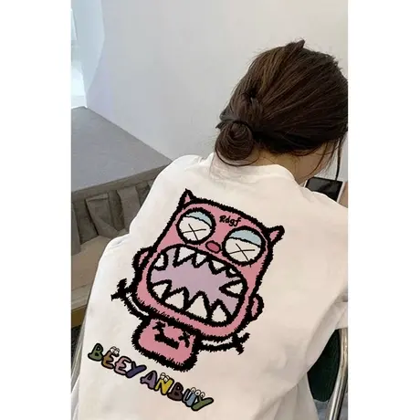 纯棉白色长袖t恤女秋冬新款2024oversize宽松上衣内搭打底衫小众商品大图