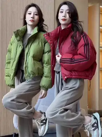 2023冬季新款羽绒服外套女韩版宽松三条杠百搭小个子休闲羽绒服潮图片