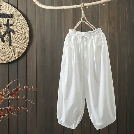 枫谜2021年夏季新款文艺韩版休闲棉质七分裤女宽松舒适薄款灯笼裤图片