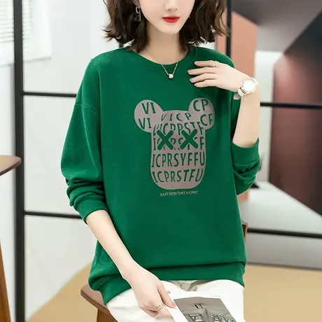 卫衣女春秋新款加肥加大码女装宽松中年妈妈休闲卡通印花显瘦上衣商品大图