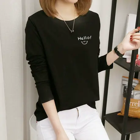 黑色长袖t恤女2022早春新款内搭打底衫休闲流行百搭薄款女士上衣图片