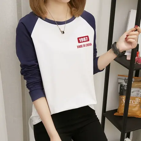 2022年新款春秋装韩版上衣纯棉长袖t恤女胖MM大码宽松内搭打底衫图片