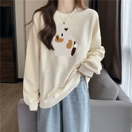 超火cec卡通动漫无帽圆领卫衣女春秋冬季加绒加厚宽松长袖T恤上衣图片