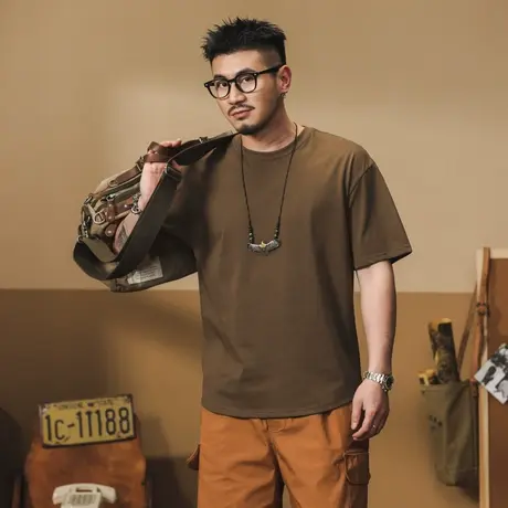 潮流百搭纯棉T恤时尚潮流宽松夏季薄款美式T恤情侣复古港风男装商品大图