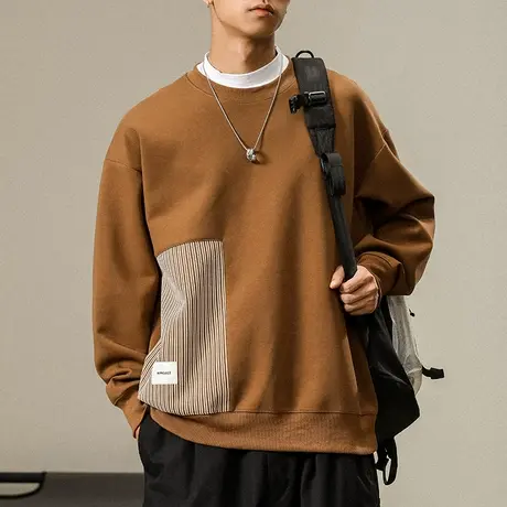 秋冬款纯色男款空心离拼色小贴标帅气卫衣圆领时尚大码潮流卫衣图片