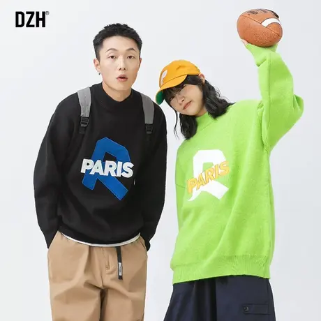 情侣网红r字母半高领毛衣男高级感2023新款秋季针织衫情侣装线衣商品大图