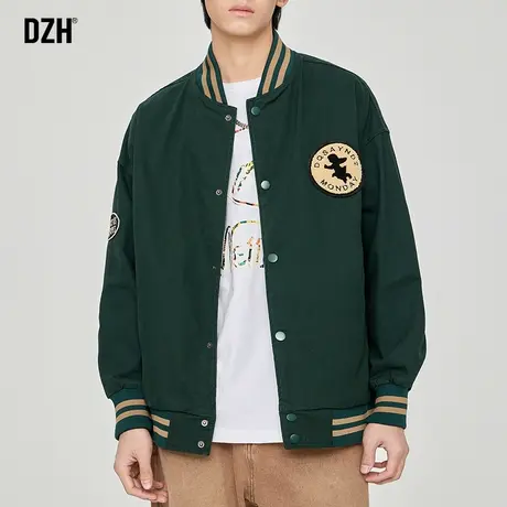 男士棒球服男款绿色外套春秋款男潮牌男装2023新款美式休闲夹克男商品大图