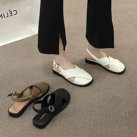 包头凉鞋女2023年新款夏季韩版法式复古森系仙女风休闲平底罗马鞋图片