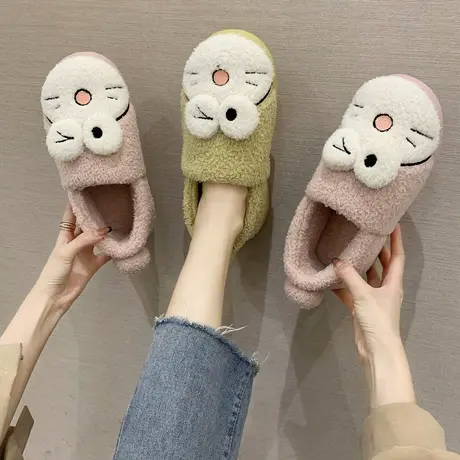 冬天室内居家拖鞋男女情侣可爱毛绒猫咪家居保暖毛茸茸棉拖鞋家用商品大图