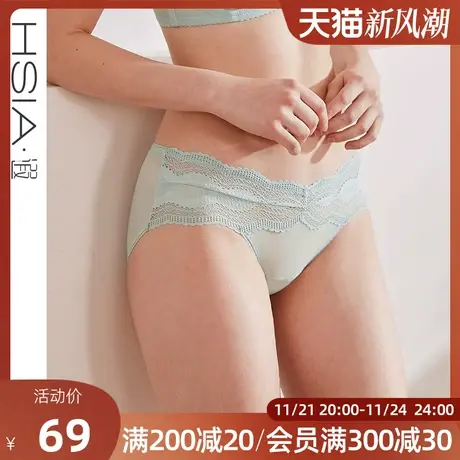 HSIA遐蕾丝内裤女性感拼接网纱透气舒适纯棉底裆超薄款中腰平角裤图片