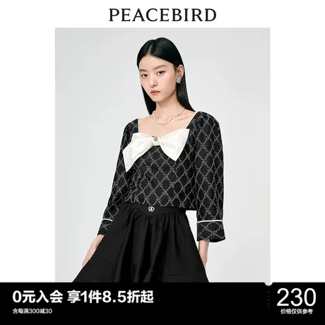 太平鸟黑色方领蝴蝶结上衣春新款法式设计小香风图片
