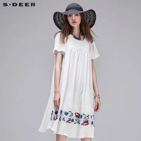 sdeer圣迪奥2019夏装素朴民族风情绣花A廓连衣裙S17281231图片