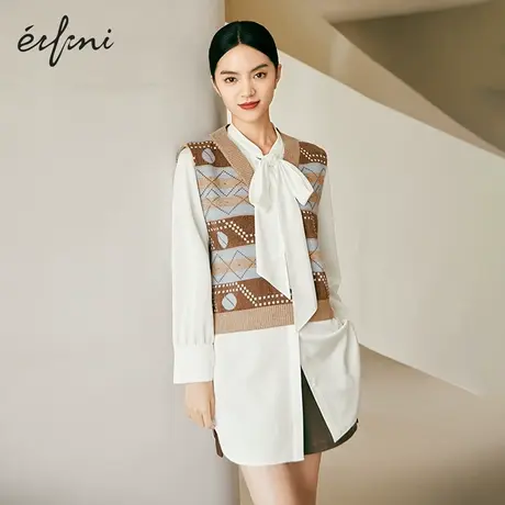 【商场同款】伊芙丽衬衫女2021冬冬季新款设计感小上衣1CA224241图片