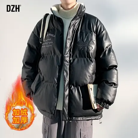 青少年两面穿棉服保暖加厚羊羔绒外套男冬季2024新款pu皮棉衣夹克商品大图