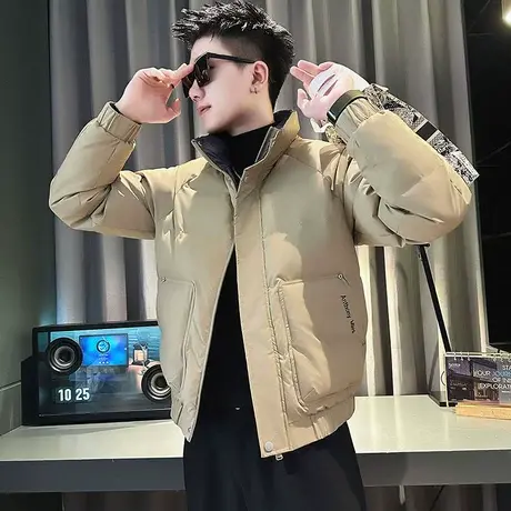 棉衣外套男冬季2023新款潮牌简约设计感轻熟加厚冬款工装立领棉服商品大图