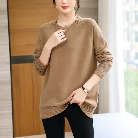 2023秋冬新款大码装中长款毛衣女百搭胖mm宽松显瘦遮肚长袖打底衫图片